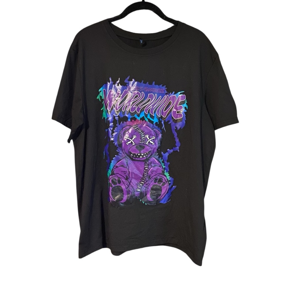 Romwe Street Life Bear Drop Shoulder Short Sleeve Shirt Large Cartoon
